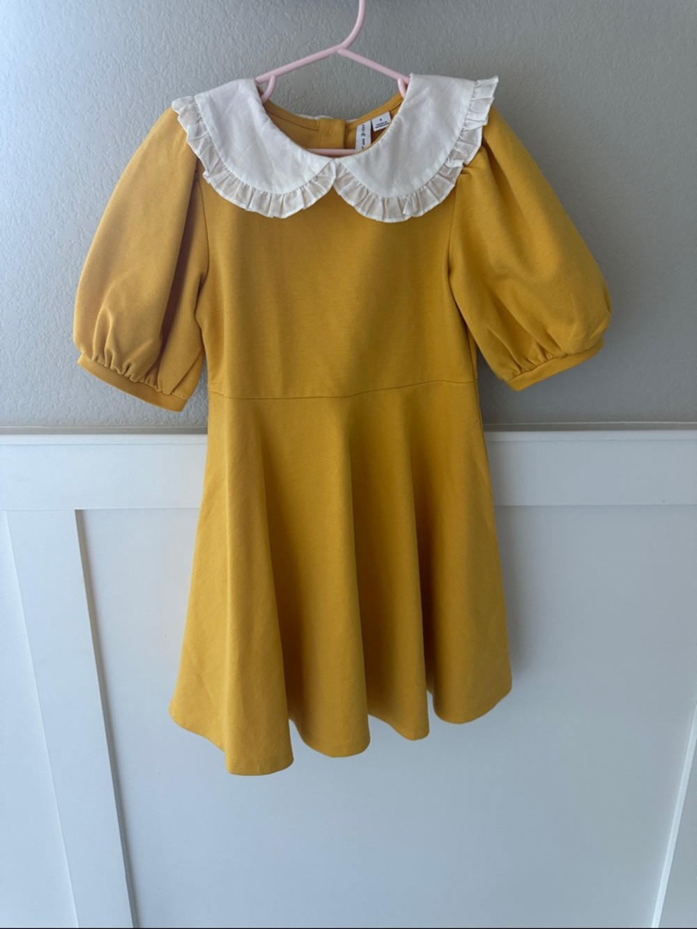 Janie and Jack Girls Mustard Yellow Dress with White Peter Pan Collar Size 6